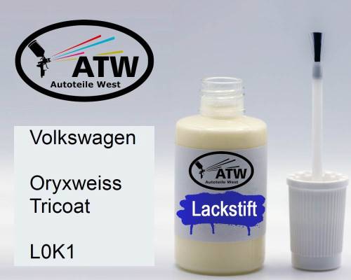 Volkswagen, Oryxweiss Tricoat, L0K1: 20ml Lackstift, von ATW Autoteile West.